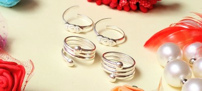 KAMADA CREATIONS Toe Ring Combination Metal Silver Plated Toe Ring Set