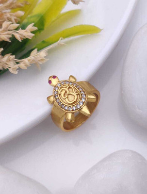 Mahi creations Gold Plated Diamond Wedding,Partywear ring-128 Brass Diamond Gold Plated Ring