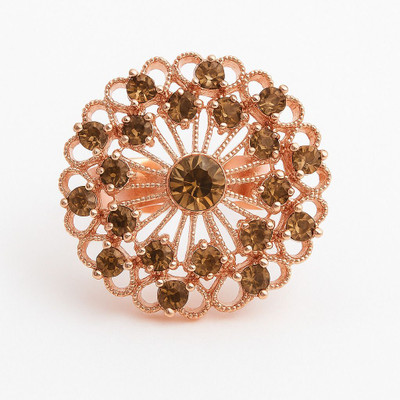NODANZA Elegant Rose Gold Adjustable Statement Ring with Brown Crystal Stones Ceramic Brass Plated Ring