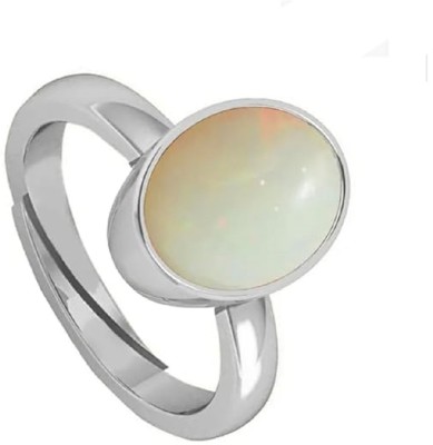 Sidharth Gems 10.25 Ratti 9.00 Crt Australian Opal Ring Original Certified White Opal Ring Brass Opal Silver Plated Ring