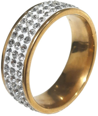 Crazy Fashion Limited Edition AD Cubic Zirconia Gold Plated Ring Stainless Steel Cubic Zirconia Gold Plated Ring