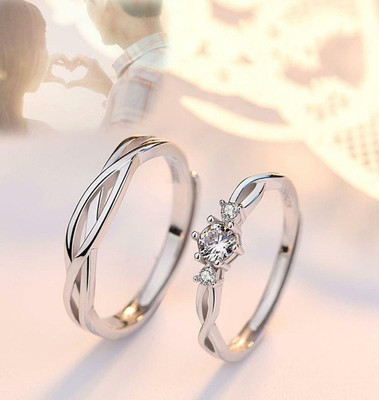ANORI Adjustable Couple Rings Combo for Lovers Brass, Stainless Steel, Copper Cubic Zirconia Rhodium, Silver, Titanium Plated Ring