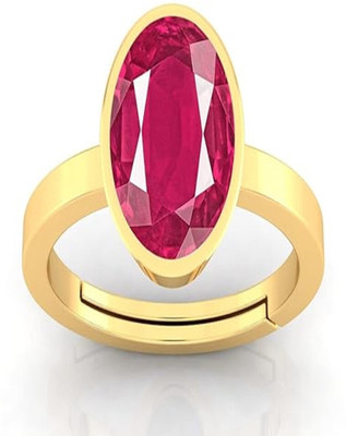 Kanvi Jewelers 7.25 Ratti Ruby Stone Original Certified Gold Plated Adjustable, Manik Stone Brass Ruby Gold Plated Ring