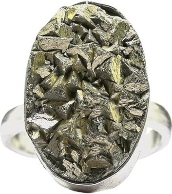 VIBESLE Natural Pyrite Stone Original Ring - Certified Pyrite Ring for Women and Men Stone Crystal Ring