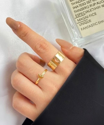 Vembley Golden Half Moon Matching Wrap Finger Couple Ring Alloy Gold Plated Ring Set