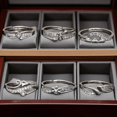 Hetshree Elegant Silver Combo Rings Collection Brass Diamond Silver Plated Ring