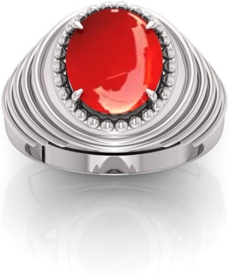 Pranjal Gems 12.25 Ratti Munga Gemstone Adjustable Ring With Lab CertificateGA Crystal Coral Sterling Silver Plated Ring