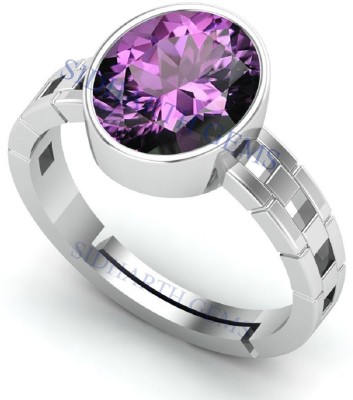 Sidharth Gems 11.25 Ratti 10.25 Carat Amethyst Ring Katela Natural Amethyst Ring Silver Plated Brass Amethyst Rhodium Plated Ring