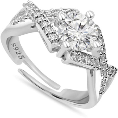 Zarkan Sterling Silver Cubic Zirconia Rhodium Plated Ring