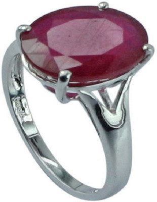 Gemzonite Ruby Ring Certified Manik Astrological Stone Brass Ruby Silver Plated Ring