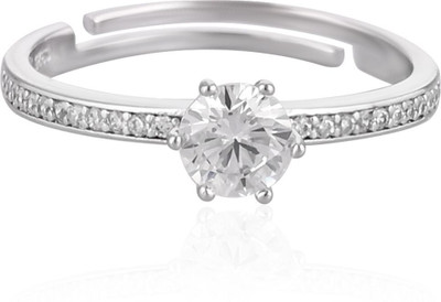 Shubhamkriti Jewels Adjustable Solitaire with Round-Cut Silver Cubic Zirconia Silver Plated Ring