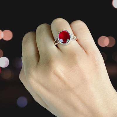 Chopra Gems Most Demanded & Beautiful Ruby Ring Certified Manik Astrological Stone Brass Ruby Silver Plated Ring