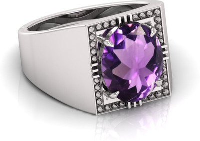 Pranjal Gems 7.25 Ratti Amethyst Gemstone Adjustable Ring With Lab CertificateJO Crystal Amethyst Gold Plated Ring