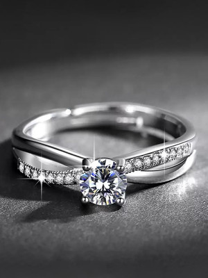Sharvil Princess Style Sterling Silver Swarovski Crystal Adjustable Women Ring Stainless Steel Cubic Zirconia Silver Plated Ring