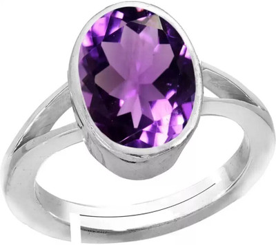 Gemzonite Brass Amethyst Silver Plated Ring