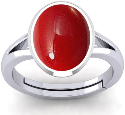 VishvMa 6.25 Ratti Created Moonga Adjustable Ring for Men and Women Metal Coral Ring