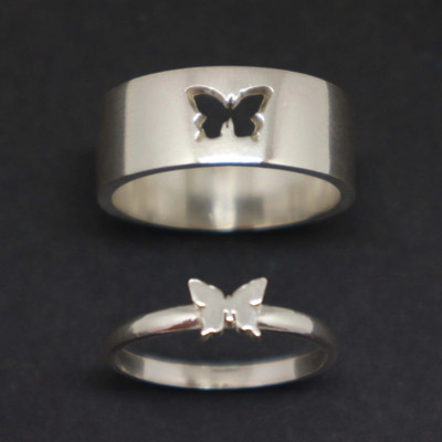 FASHOW Couple Love Butterfly Adjustable Couple Rings Stainless Steel Cubic Zirconia Silver Plated Ring