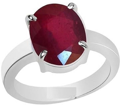 SIDHGEMS 11.25 Ratti 10.00 Carat Natural Ruby Stone Manik Ring Brass Ruby Silver Plated Ring