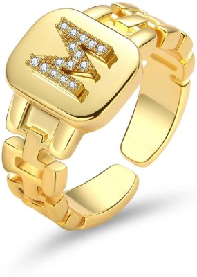 ZIVOM Initial Alphabets Letter M American Diamond Adjustable Copper Cubic Zirconia Gold Plated Ring