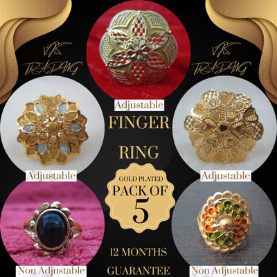 vks trading FINGER RING GOLD PLATAD COMBO PACK OF-5-501 Brass Ring
