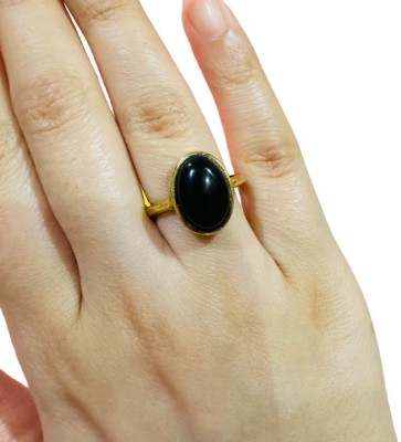 Gemzonite Lab certified Original stone Black sulemani Hakik / Agate ring Brass Gold Plated Ring