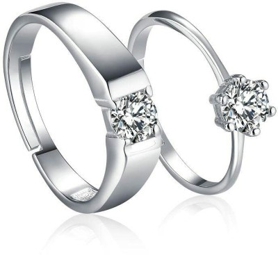 BLOOM STYLE bs bloomstyle 925 silver adjustable couple ring for men women Silver Diamond Ring Set