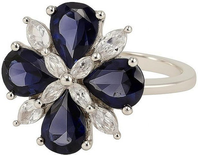 Chothy Stylish Women's Crystal Flower Statement Ring | Adjustable Size | Gift for Her Brass Diamond Brass Plated Ring