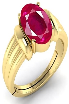 Kanvi Jewelers 7.25 Ratti Ruby Stone Original Certified Gold Plated Adjustable, Manik Stone Brass Ruby Gold Plated Ring