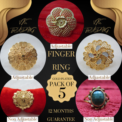 vks trading FINGER RING GOLD PLATAD COMBO PACK OF-5-502 Brass Ring