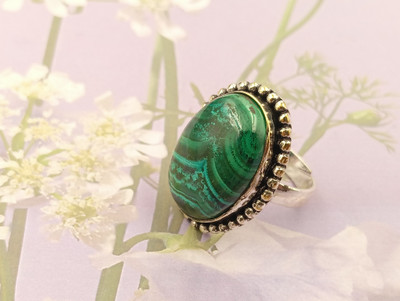 ShrimJewels Oxidised Malachite Statement Ring for Women and Girls Brass Malachite Copper Plated Ring