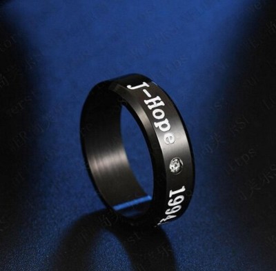 TASHKURST Matte black Bts J hope Name Craved Stone Ring For Men And Boys Stainless Steel Cubic Zirconia Black Silver Plated Ring