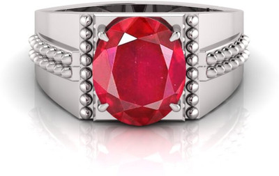 Pranjal Gems 9.25 Ratti Manikya Gemstone Adjustable Ring With Lab CertificateAG Shell Ruby Rhodium Plated Ring