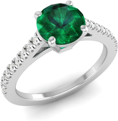 Bluejwel BlueJwel's Round Emerald Solitaire Ring - Vibrant and Renewing Sterling Silver Cubic Zirconia, Emerald Sterling Silver Plated Ring