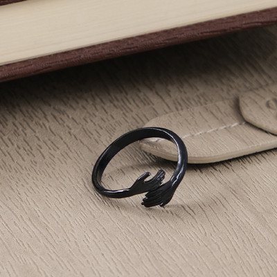 University Trendz Hug Ring Black Designer Delicate Ring for Boys & Girls Stainless Steel Black Silver Plated Ring