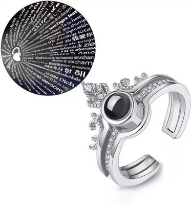 ringzinnie I00 Language Written I Love You Rings Silver Free Size Combo Rings Alloy, Copper, Brass, Stainless Steel Cubic Zirconia Sterling Silver Plated Ring