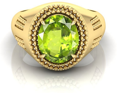 Pranjal Gems 9.25 Ratti Peridot Gemstone Adjustable Ring With Lab CertificateCH Shell Peridot Gold Plated Ring