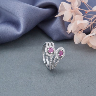 priyanshi creation Stainless Steel Cubic Zirconia Silver Plated Ring