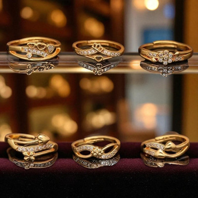 Hetshree Elegant Gold Combo Rings Collection Brass Diamond Gold Plated Ring