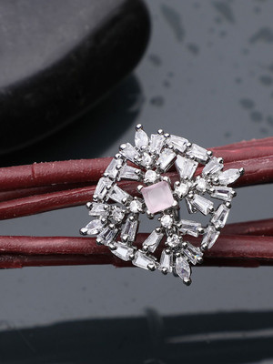 ANOUK Stylish American Diamond Studded Silver Plated Square shaped Adjustable Ring Alloy Cubic Zirconia Silver Plated Ring