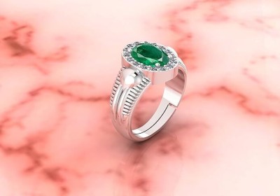 SIDHGEMS Sterling Silver Emerald Silver Plated Ring