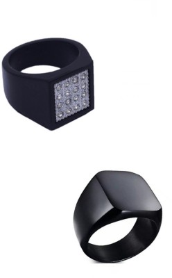 Neerajyoti Black square ring & black zircon ring combo Alloy Titanium Plated Ring Set