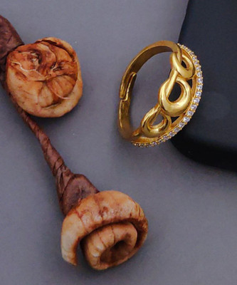 mahi creation Free Size wedding Diamond Gold Ring for Women And Girls Alloy, Copper Cubic Zirconia Gold Plated Ring