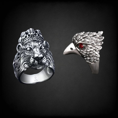 SILVOSWAN Stylish Lion King And eagle head Ring For Boy and Men Stainless Steel Silver Plated Ring