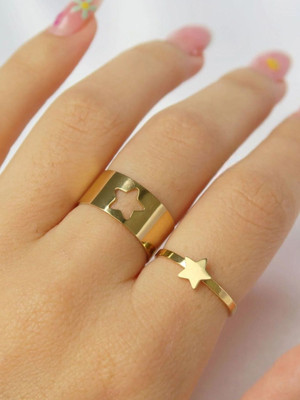 Dressberry Golden Star Couple Ring Matching Wrap Finger Ring For Women Alloy Gold Plated Ring Set