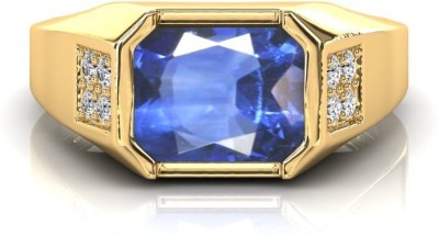 HARSHALI GEMS Blue sapphire ring 5.00 Carat 5.25 Ratti for men And Women Metal Sapphire Gold Plated Ring