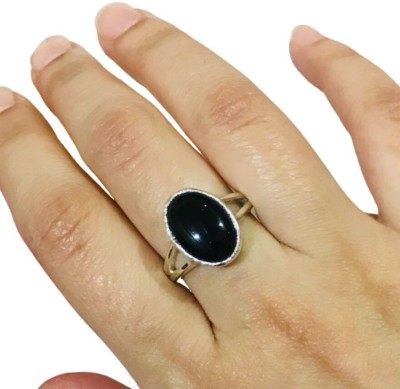 Gemzonite A+ Quality Black Sulemani Hakik Gemstone Ring For Men and Women's Brass Ring