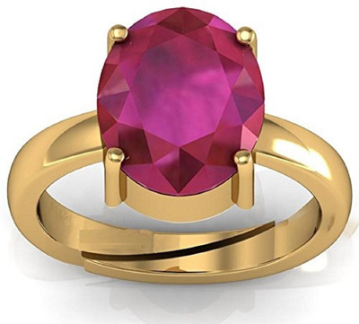 KUSHMIWAL GEMS 8.25 Ratti 7.00 Carat Quality Natural Burma Ruby Manik Brass Ruby Gold Plated Ring