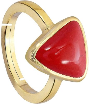 Gemzonite 9.55 Carat Triangle Coral Moonga Stone Brass Plated Spiritual Adjustable Ring Brass Coral Ring