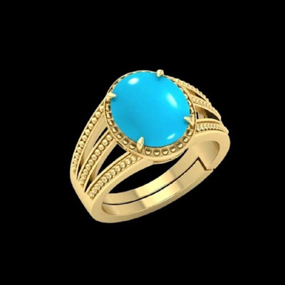 SHREE RADHE TRADERS 5.25 ratti Turquoise Firoza stone Original Gold plated Ring Lab certificate Brass, Metal Gold Plated Ring