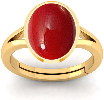 VishvMa 5.25 Ratti Natural Coral Moonga Gemstone A1 Quality With Lab Certified Brass Opal Brass Plated Ring